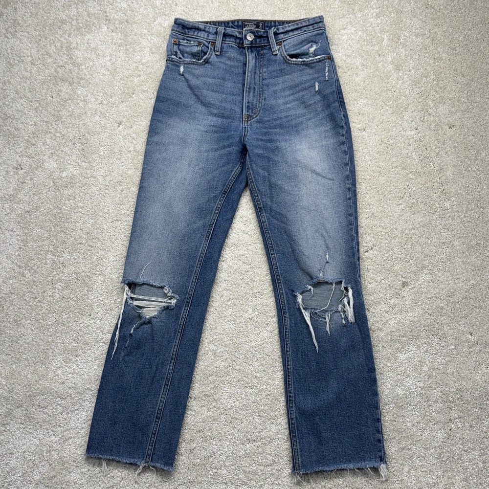 Abercrombie & Fitch‎ Zoe Jeans Womens 2 Blue High Rise Ankle Straight Distressed